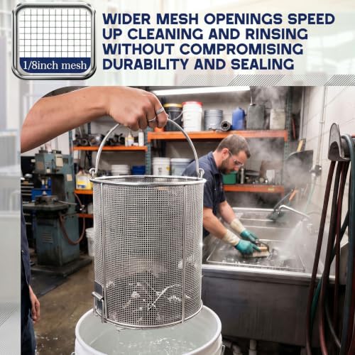 1 Pcs 1/8″ Mesh 5 Gallon Dip and Drain Stainless Steel Part Cleaning Strainer Basket for Buckets Swing Handle for Mechanics Auto Parts Washing Garage Shop & Home Workshop, Bucket Not Included - size: 5 Gallon,1/8″