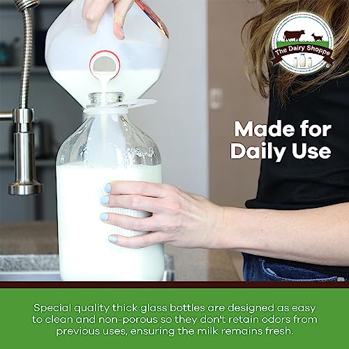 The Dairy Shoppe Heavy Glass Milk Bottle - Jug with Lid and Silicone Pour Spout - Clear Milk Container for Fridge - Reusable Glass Milk Jug Dispenser - Made in USA (64 oz, 1 Pack) - size: 64 Ounces