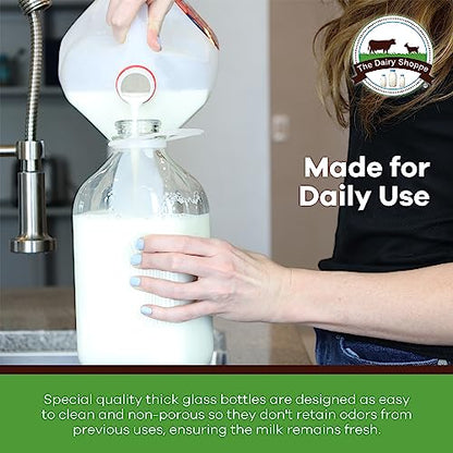 The Dairy Shoppe Heavy Glass Milk Bottle - Jug with Lid and Silicone Pour Spout - Clear Milk Container for Fridge - Reusable Glass Milk Jug Dispenser - Made in USA (64 oz, 1 Pack) - size: 64 Ounces