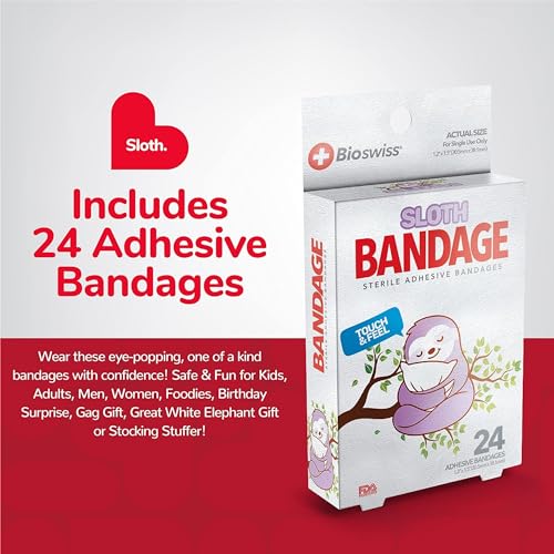 BioSwiss Bandages, Sloth Shaped Self Adhesive Bandage Set, Latex Free, Sterile Wound Care, 24 Count - size: 24-Count Box, style: Sloth
