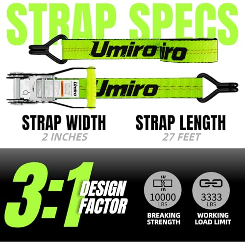 Umiro 2‘'*27' Heavy Duty Ratchet Straps with J Hooks Ratchet Strap 10,000Lbs MBS,Tie Down Ratcheting with J-Hook, Cargo Straps for Truck, Trailer, Moving(Neon Green) - color: Neon Green, size: 2 Inches X 27 Feet