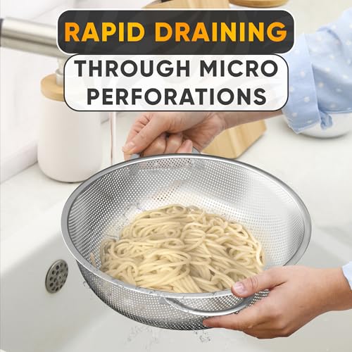 Stainless Steel Strainer for Rice With Handles, Fine Holes, 5 Qt