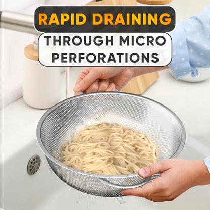 Stainless Steel Strainer for Rice With Handles, Fine Holes, 5 Qt