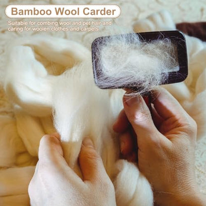 MECCANIXITY 2 Pcs Wool Carder, Hand Carding Brush 2 Medium Wooden Pet Grooming Tool for Needle Felting Pet Grooming Weaving Craft Supplies, Silver, Wood Color - style: 2 Medium
