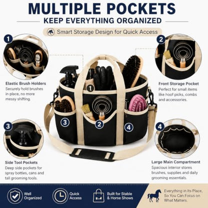 Horse Grooming Tote Bag, 600D Oxford Equestrian Organizer with Strap - color: Pink