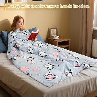 Catalonia Wearable Blanket with Sleeves for Women & Men, Fleece Wrap Throw - color: Panda Grey