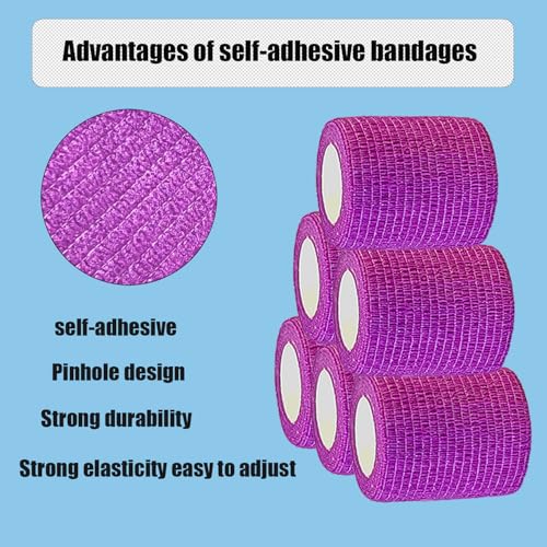 2 Inches Self Adhesive Bandage Wrap Bulk, 6 Pack, Purple - color: Purple