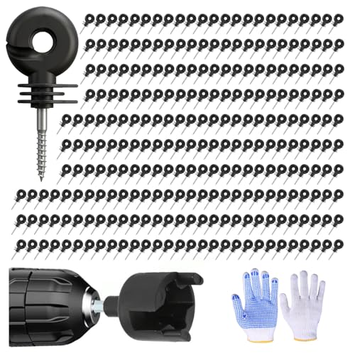 110PCS Upgraded Black Electric Fence Insulators,1 Pc Free Insulator Socket Tool,and 1 Gloves,Screw in Ring Insulators for Farm Animal Fencing(Grid System Accessories for Animal Husbandry Electronic)
