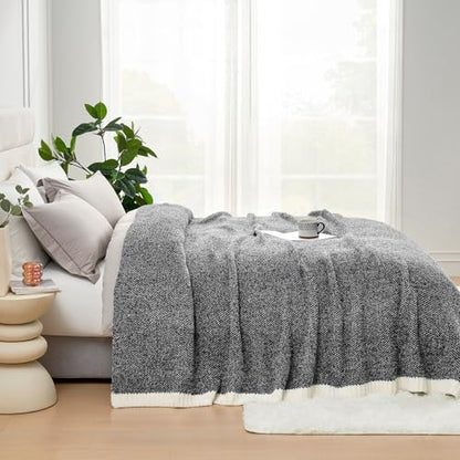 Snuggle Sac Super Soft & Reversible Heather Black Throw - Oversized Cozy Knit Blanket for Bed, Sofa, Living Room, Twin Size (60x80 Inches) - color: Heather Black, size: Twin (60"x80")