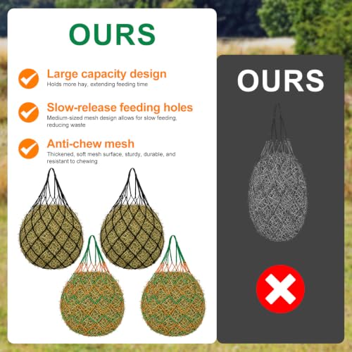 Penitue 4pcs Large Capacity Hay Nets, 94cm/37in Long with 6.5cm/2.56in Holes Durable Hanging Slow Feed Mesh Hay Bag for Horses Sheep Stable, Trailer & Pasture (2 Colors)