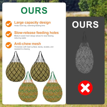 Penitue 4pcs Large Capacity Hay Nets, 94cm/37in Long with 6.5cm/2.56in Holes Durable Hanging Slow Feed Mesh Hay Bag for Horses Sheep Stable, Trailer & Pasture (2 Colors)