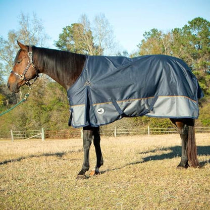 Jeffers Economy Plus Turnout Blanket with Standard Neck for Horses – 1200 Denier Waterproof Shell, 240g Polyfill Insulation - Breathable Weatherproof & Warm Equine Blankets, Navy & Gray – 87 inches - size: 87"