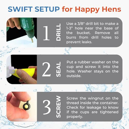 Lil'Clucker - Large Automatic Chicken Waterer Cups Suitable for Ducks, Geese, Turkeys, and Bunny Rabbit - Water Feeder Kit - Poultry Waterer (Yellow, 12 Pack) - color: Yellow, size: 12 Pack