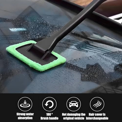 AICEL Car Windshield Cleaning Tool, Extendable Handle Window Cleaner Kit with 4PCS Reusable Microfiber Cloth, Auto Windscreen Glass Wiper Accessories, Universal for Truck, SUV, RV