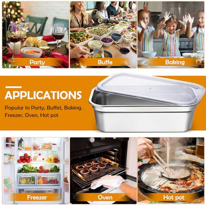 8 Pcs 304 Stainless Steel Food Storage Containers with Lids 1/3 Size Hotel Pan Chicken Food Grade Pans Metal Meal Containers for Restaurant Stackable Kitchen Freezer Buffet(4 Inch Deep) - size: 4 Inch Deep