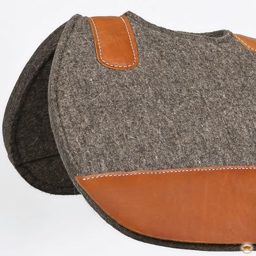 HILASON Western Wool Felt Round Contoured Horse Saddle Pad W/Distressed Wear Leather | for Horses