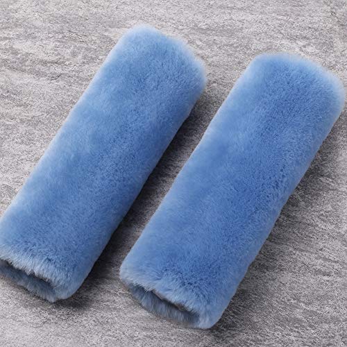OGLAND 2 Pack Sheepskin Car Seat Belt Cover Pads | Wool Seatbelt Cushions - color: Sky Blue, size: Shearling Wool