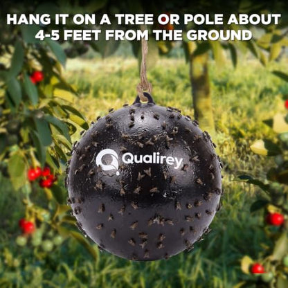 Qualirey 2 Pcs Big Fly Trap Ball 18" Hanging Sticky Insect Ball, Black - color: Black