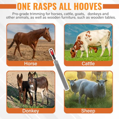 18Inch Professional Farrier Hoof Rasp - Heavy Duty Carbon Steel Hoof Trimmer for Horses, Cattle, Goats, Donkeys, Ergonomic Handle with Sharp Teeth, Durable Animal Hoof and Wood File Tool