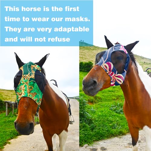 Super Comfort Fly Marsks for Horses of 2pcs Set-Horse FlyMask with Ears- Elasticity Fly Mask with UV Protection（Size：L - size: 2 pcs