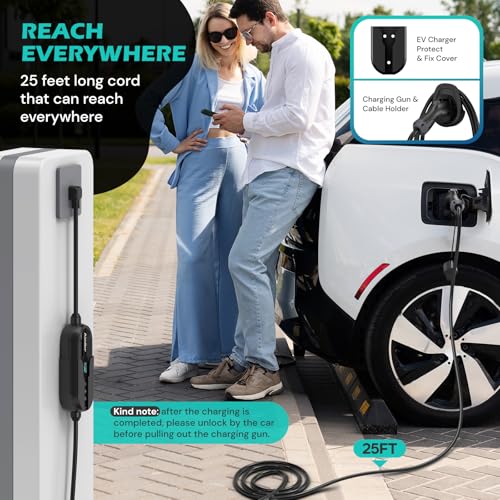 AIMILER Level 2 Electric Vehicle (EV) Charger(WiFi APP/Plug-Play), 40A, 25ft Cable ETL Certified, 220V-240V NEMA 14-50P Plug EVSE w/ J1772 Connector, Portable EV Car Charging Stations (Jet) - color: Jet Black