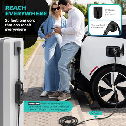 AIMILER Level 2 Electric Vehicle (EV) Charger(WiFi APP/Plug-Play), 40A, 25ft Cable ETL Certified, 220V-240V NEMA 14-50P Plug EVSE w/ J1772 Connector, Portable EV Car Charging Stations (Jet) - color: Jet Black