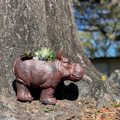 Zeckos Hippo Animal Planter, 17 Inch Wide Brown Textured Finish | Magnesium Oxide, 12.5 Inch Tall, Indoor or Outdoor Display, Drain Holes, 4 X 7.5 Inch Opening, 7.5 Inch Deep - color: Hippo - Brown