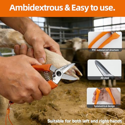 LeafLux 7-Inch Goat Hoof Trimmers Multi-Purpose – SK5 Carbon Steel Hoof Shears with Wrist Lanyard for Goat, Sheep, Alpacas Trimming & Tree Pruning, One-Hand Operation with Spare Spring Included|LFX140