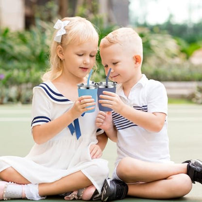 Stainless Steel Kids Cups with Lids, 5 Pack 12oz Spill Proof Cups - color: Green, Light Gray, Blue, Gray, Purple