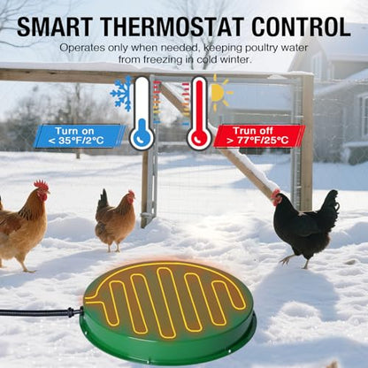 Chicken Water Heater for Winter 12.4", 125W Thermostat, 2PACK | 6.6Ft Power Cord, Chicken Drinker Heater Base for Max 5 Gal Metal & Plastic Poultry Waterer