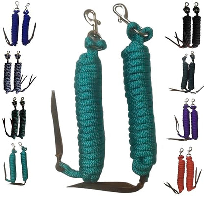 Majestic Ally 14' Pack of 2 Poly Training Lead Rope with Leather Popper for Horses & Livestock – 14 Foot Long and 5/8 inch Thick - Replaceable Heavy-Duty Bolt Snap (Turquoise) - color: Turquoise