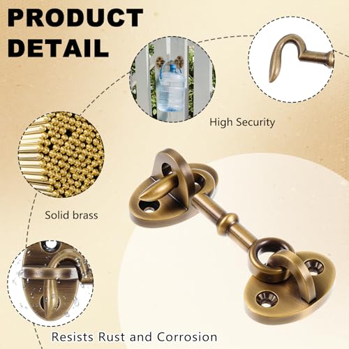 2 Pieces 2.75 Inch Brass Hook and Eye Latch Gate Door Latch, Bronze - color: Bronze, size: 2.75 Inch