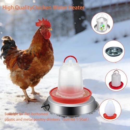 12in Chicken Warer Heater for Winter,5 Gallon Chicken Water Heated Base,Automatic Electric Poultry Winter Deicer Heated Base for Plastic/Metal Poultry Water