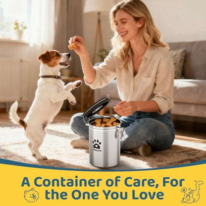 ENONCI Airtight Dog Treat Canister, 304 Stainless Steel Food Storage Jar with Date Dial Silver-1.8L - color: Silver, size: 1.8l