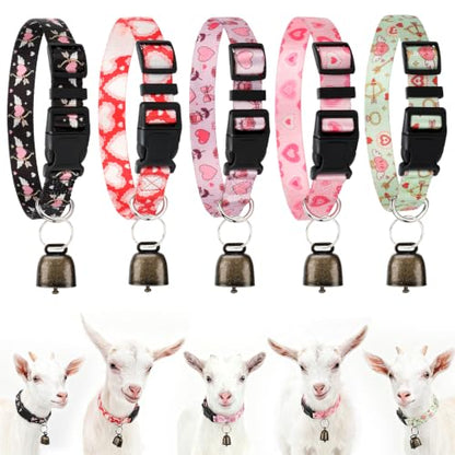 5 Pack Heart Goat Collars with Bells,Anti-Lost Pet Collar - color: Heart Print-colored