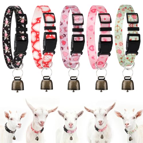 5 Pack Heart Goat Collars with Bells,Anti-Lost Pet Collar - color: Heart Print-colored
