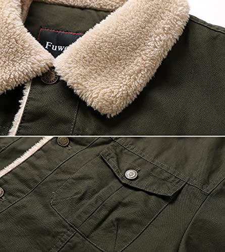 Men's Winter Sherpa Lined Fleece Military Cargo Jacket Cotton Outerwear Jacket Coat - color: Army Green, size: Medium
