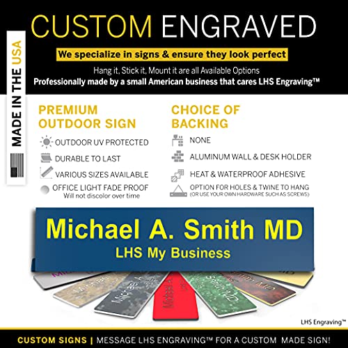 Custom Engraved Office Door Name Plate & Desk Signs, Blue, 2x4 - color: B20 - Blue & Yellow Lettering, size: 2in x 4in (5.1cm x 10.1cm)