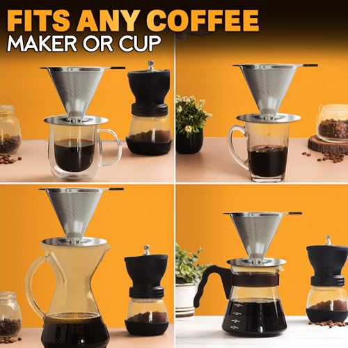 Stainless Steel Pour Over Coffee Dripper Set with 2 Cups, 600 Mesh - style: Coffee Filters