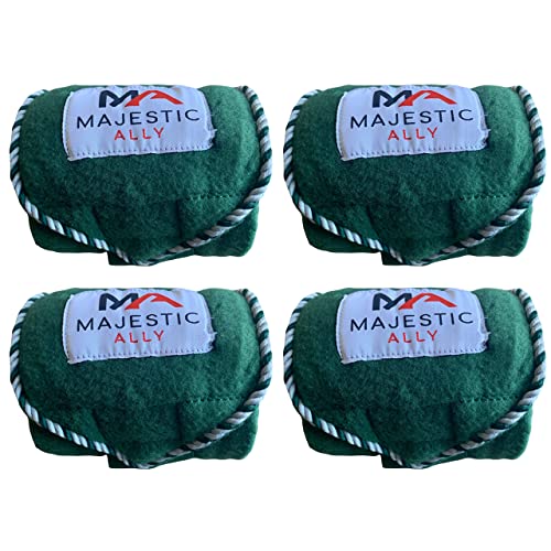 Majestic Ally Fleece Polo Leg Wraps with Braided Rope for Horses - Set of 4-10 Foot Long and 5 Inch Wide (Hunter Green) - color: Hunter Green