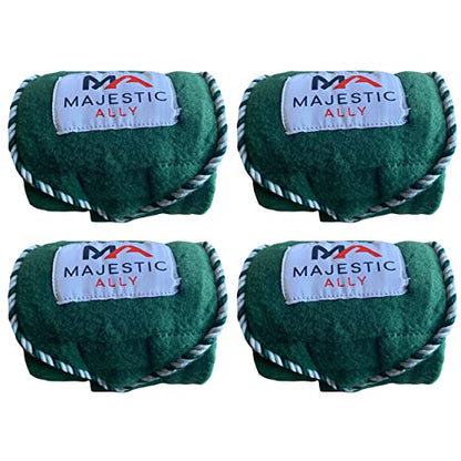 Majestic Ally Fleece Polo Leg Wraps with Braided Rope for Horses - Set of 4-10 Foot Long and 5 Inch Wide (Hunter Green) - color: Hunter Green