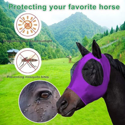 FOXLVDA Horse Fly Mask - Fly Masks for Horses with Ears Set of 2 - color: Blue/Purple