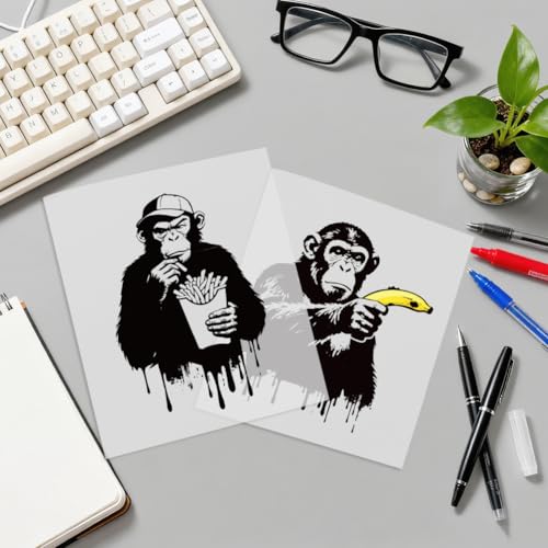 arricraft 9 Sheets Chimpanzee Theme Iron on Stickers, Black Gorilla Pattern Print Transfer Stickers Decals for DIY T-Shirt Jeans Backpacks Families Clothing Hat Decoration Applique - style: Chimpanzee Theme