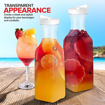 Plastic Juice Carafe with Lids (Set of 6) 50 oz Carafes for Mimosa Bar, Drink Pitcher with Lid, Water Bottle, Milk Container, Clear Beverage Containers for Fridge, Pantry Storage, Square Pitchers - size: Set of 6