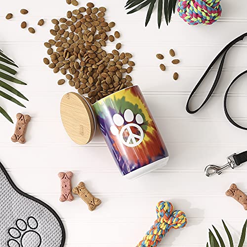 Bone Dry Ceramic Pet Treat Canister with Bamboo Lid, Dishwasher Safe, Countertop Storage, Keep Dog & Cat Treats Safe & Dry, 4x6.5", Peace Paw - color: Peace Paw, size: 4x6.5"