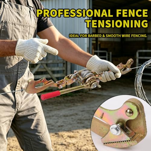 Upgraded Fence Wire Tensioner, Retractable Ratchet-Style Wire Tensioner and Tensioning Tool, Compatible with All Wire Types, 4,400 lbs Tensile Strength, Heavy-Duty Steel Construction