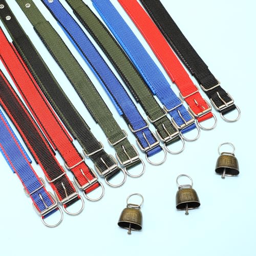 10 Sets Adjustable Small Goat Collars with Bells Cow Horse Sheep Copper Bronze Bells Pet Collar Goat Supplies for Farm Animal Accessories