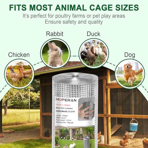 HOPERAN Hardware Cloth 1/2 Inch 36 x 100 ft, 19 Gauge Chicken Wire Fencing | Hot Dipped Galvanized After Welding, Rust resistant, Heavy-duty, for Garden Fencing Gopher Wire Rabbit Cage Poultry Netting - size: 1/2in 36in × 100ft