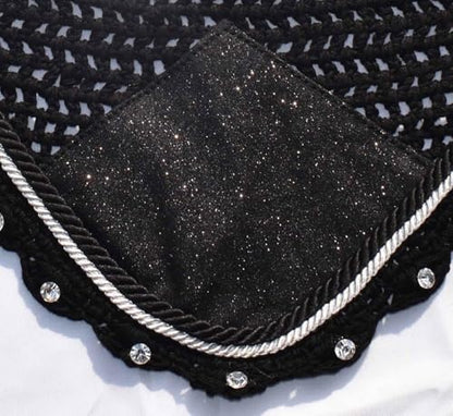 Black Glitter Saddle Pad Set Matching Ear Bonnet | Equestrian Show Gear | Horse Riding Matchy Set | Dressage or Jumping/Hunter - size: Cob
