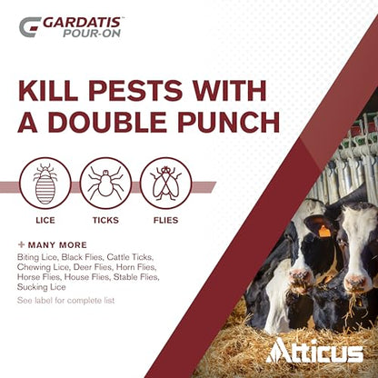 Atticus Gardatis Pour-On Insecticide with IGR (64oz) For Cattle and Horses | Ready to Use Formulation that Protects Cattle and Horses Against Biting and Sucking Lice, Flies, and Ticks